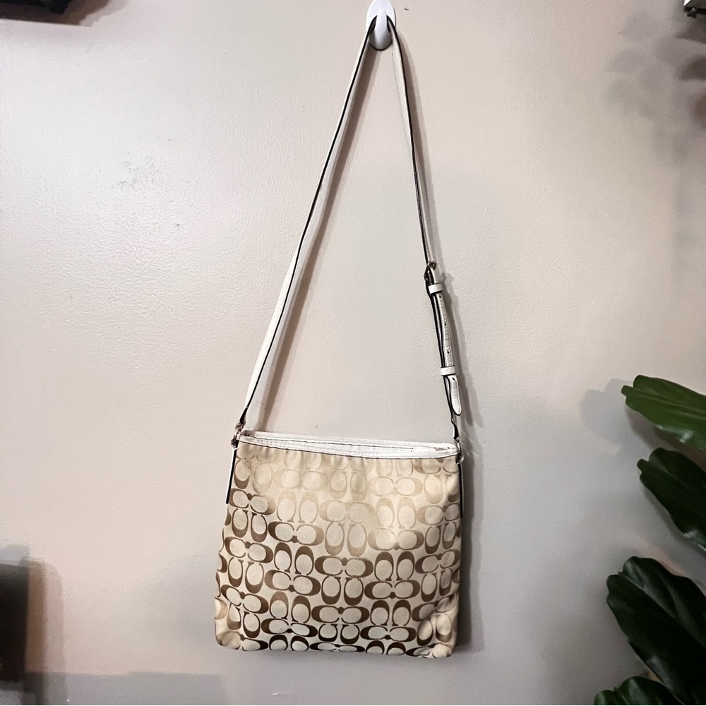 COACH F36378 Signature Classic Brown Leather/Khaki Jacquard Crossbody Bag - Picture 2 of 15